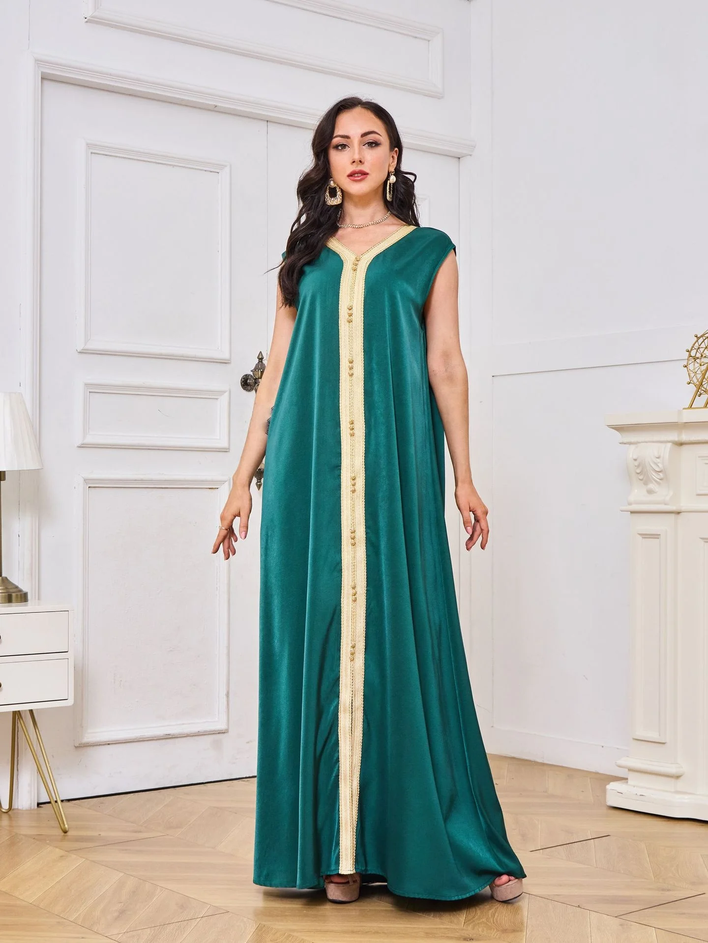 Eid Arabic Women Elegant Muslim Abaya Dubai Islamic Two Pieces Set Dress Luxury Green Turkey Moroccan Modest Long maxi dress