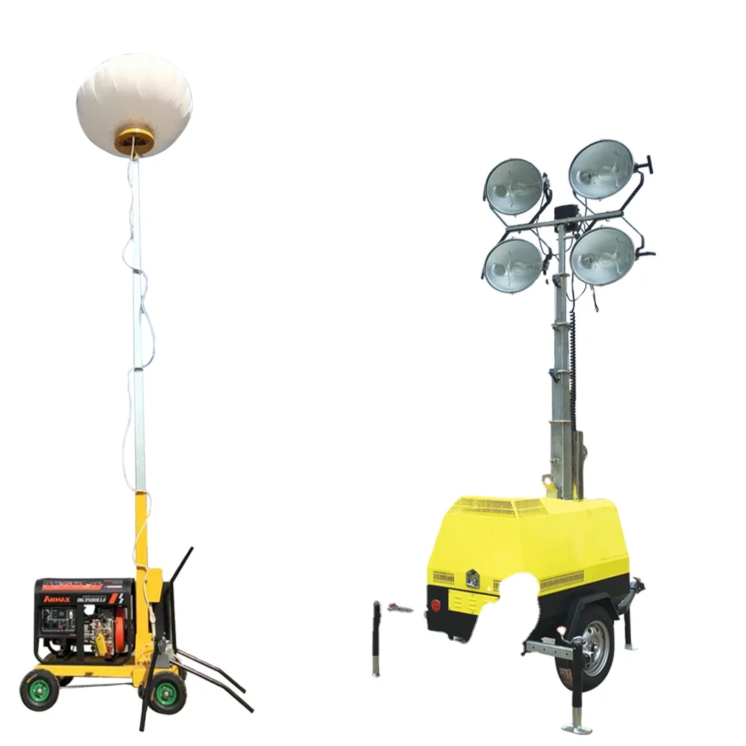 Manufacturer balloon LED Metal halide lamp light tower 5m Telescopic Mobile Lighting Tower