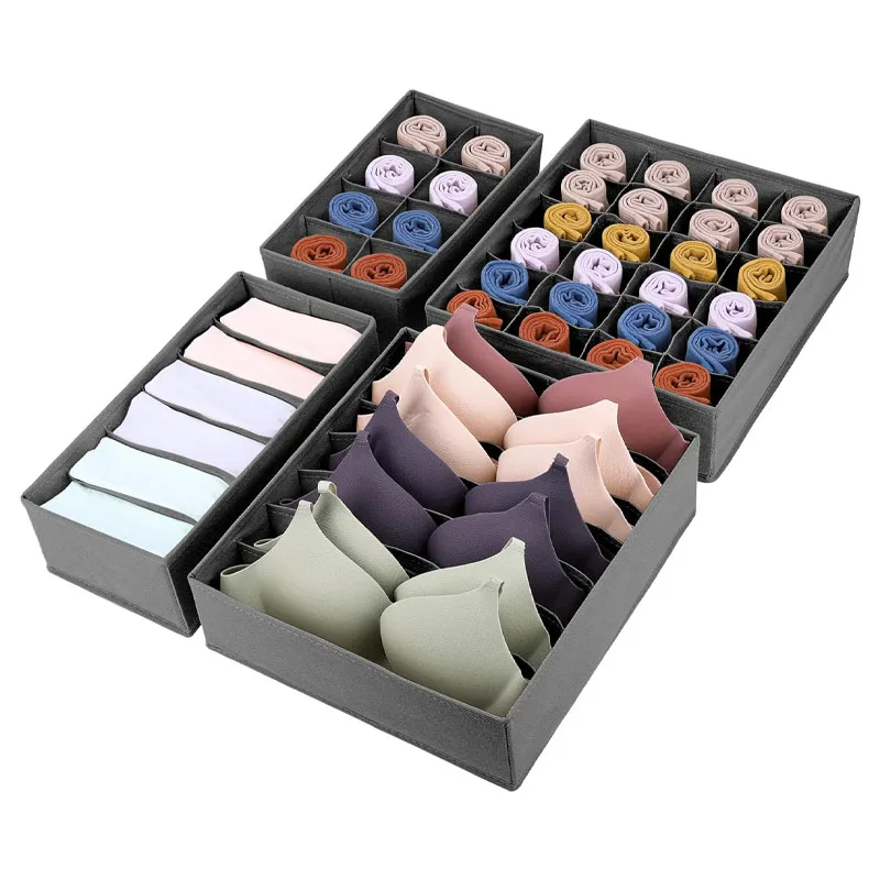 Low MOQ Set 4 Foldable Bra Sock Underwear Storage Organizer Cloth Fabric Dresser Drawer Divider Box