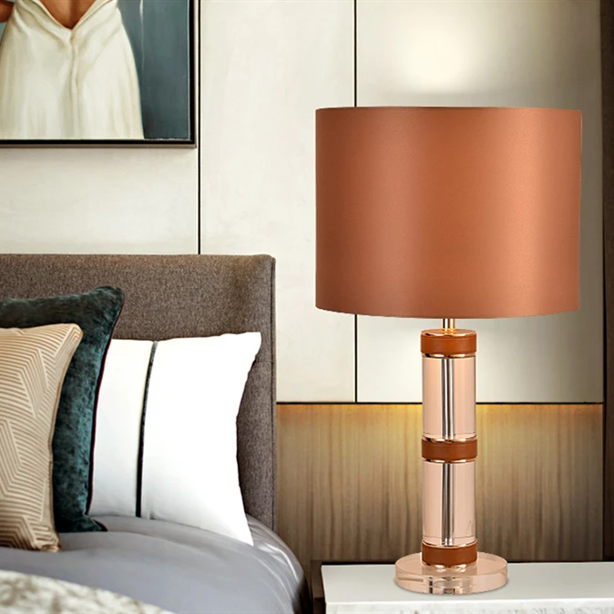 
Fancy luxury artistic white fabric shade translucent glass round fabric tube base neck side table lamp 