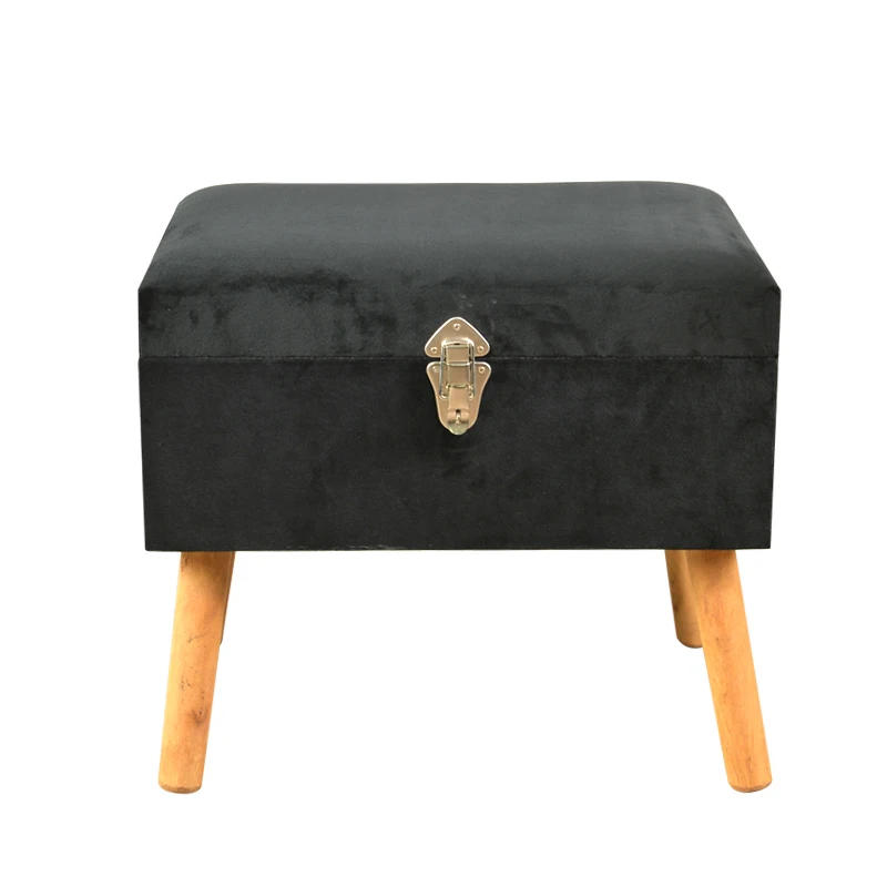 Ottoman Bench With Metal locks Velvet Trunk  Storage Stool Trunk
