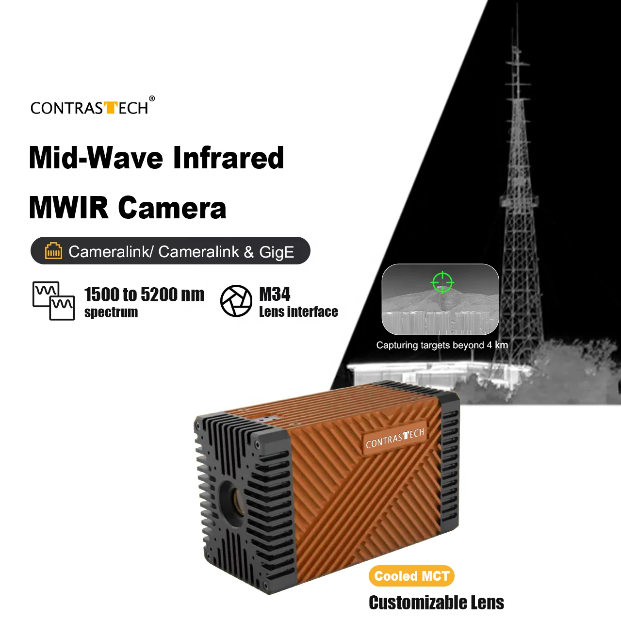 Cooled 640x512 MWIR 1500-5200nm Thermal Imaging FLIR Mid-Wave Infrared Camera Module