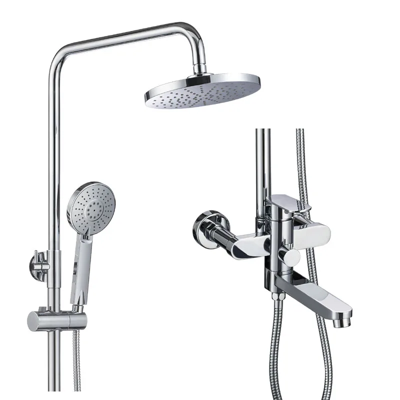 Chrome Plated Bath Faucet Complete Bathroom Sets Stainless Steel Rod ABS Shower Head Rain Shower Set for Bathroom