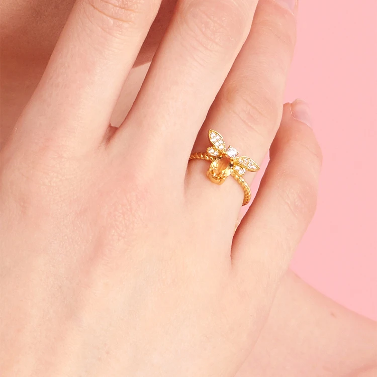 V&R Ring Jewelry Women Schmuck 18K Gold Plated Enamel Honey Charm Adjustable Bee Rings For Women