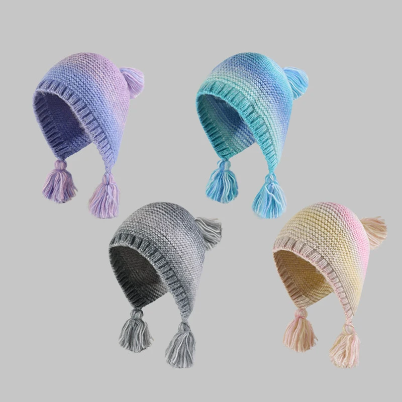 New Fashion 2024 Winter Hats Knit Beanie Soft Warm Fleece Lined Long Ear Straps Snow Ski Cap with Pompom for Women
