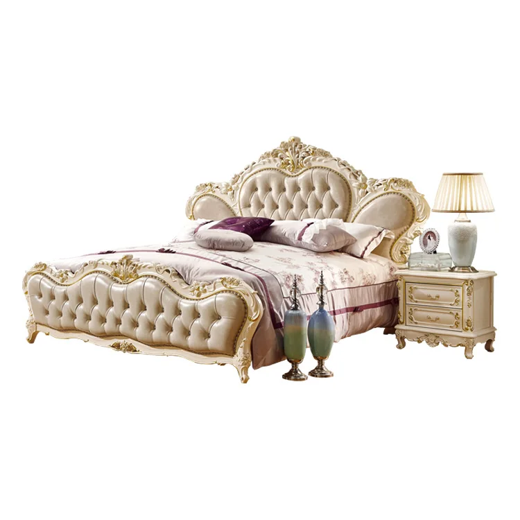 European style classic bedroom set with solid wood double bed furniture