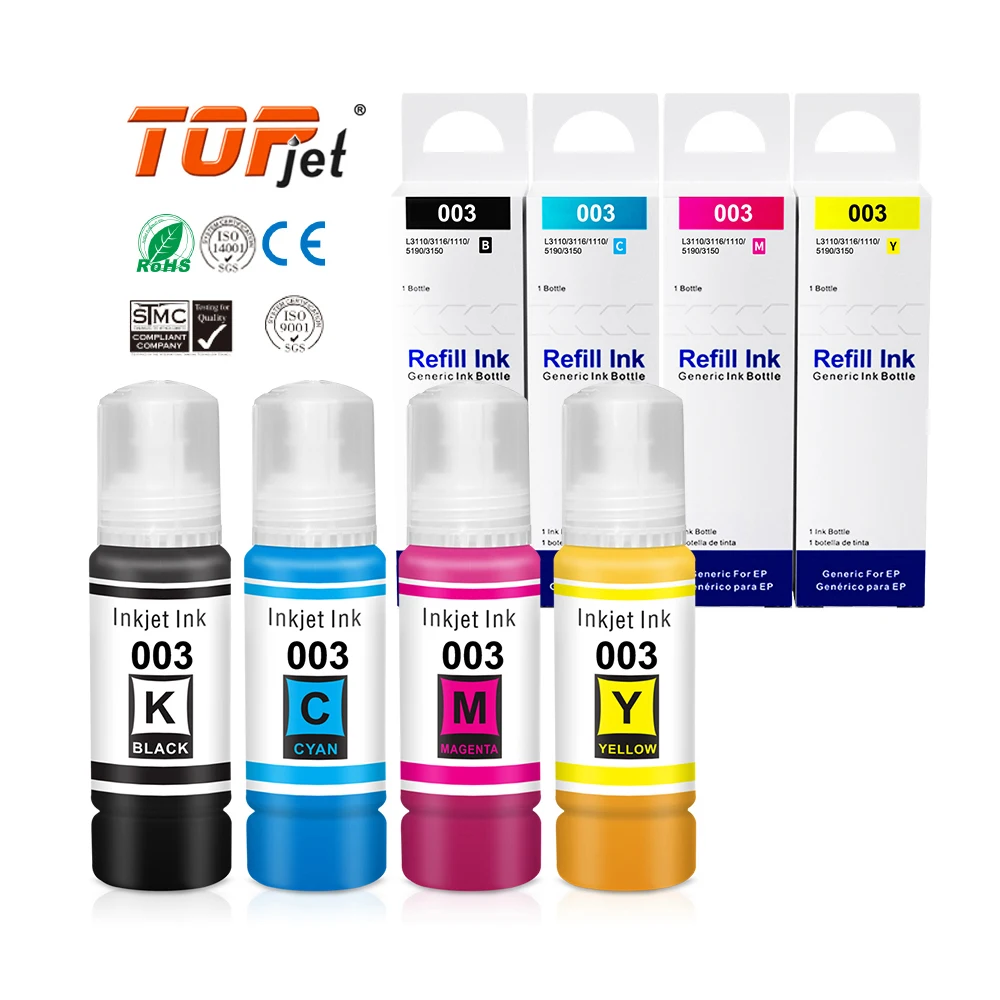 Topjet Quality EP003 003 Ink Water Based Bulk Bottle Refill Kit Tinta Ink Compatible For Epson L3110 L3150 L3101 L3100 Printer
