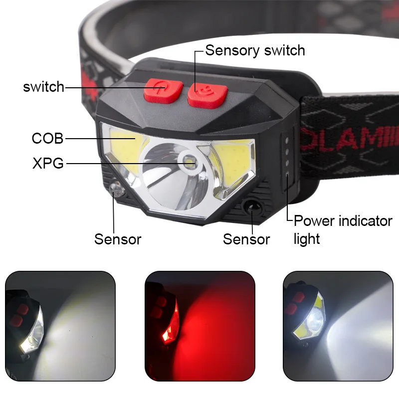 Ultra-Light Bright LED Rechargeable Motion Sensor Headlamp Flashlight