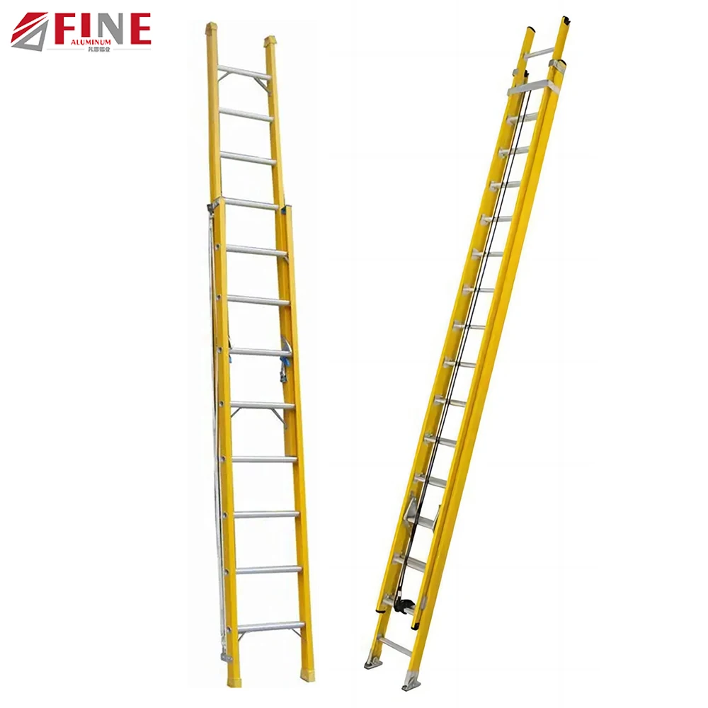 High Quality Two Section Telescopic Rope Frp Insulated Fiberglass Extension Ladder