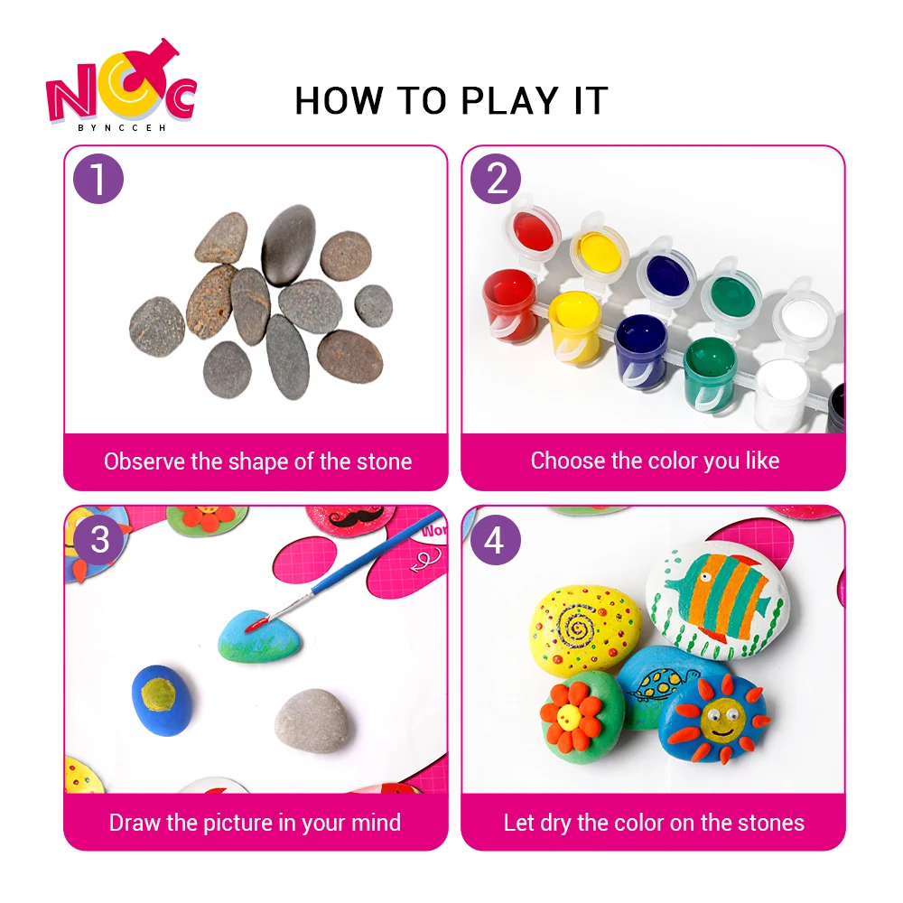 Stone Rock Colour Painting Arts and Craft Kit Children Toys Boys Activity Kit Outdoor Education Game Kid 2021