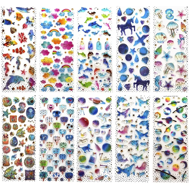 
High Quality Self-adhesive Lovely Waterproof Easy to Stick Remove Epoxy Stickers Decoration Notebook Cute School Stickers 