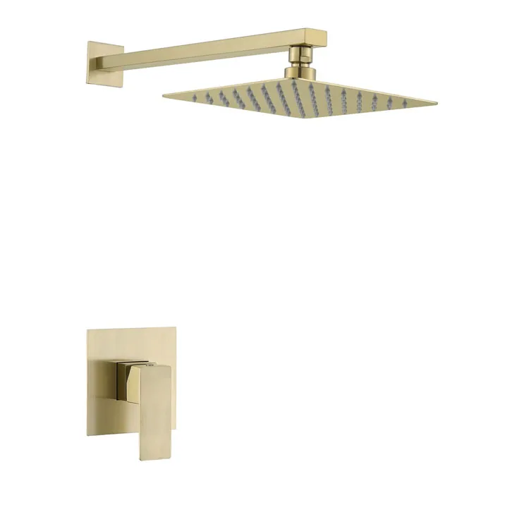 Wall Mounted Waterfall Faucet Sets Bath & Shower Faucets Brushed Gold Concealed Rain Shower