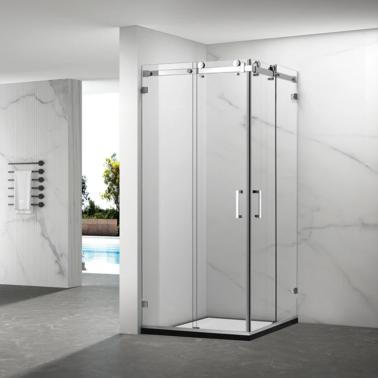 European Hot Selling Modern Shower Cabin Walk in Bathroom Frameless Glass Square Sliding Shower Doors