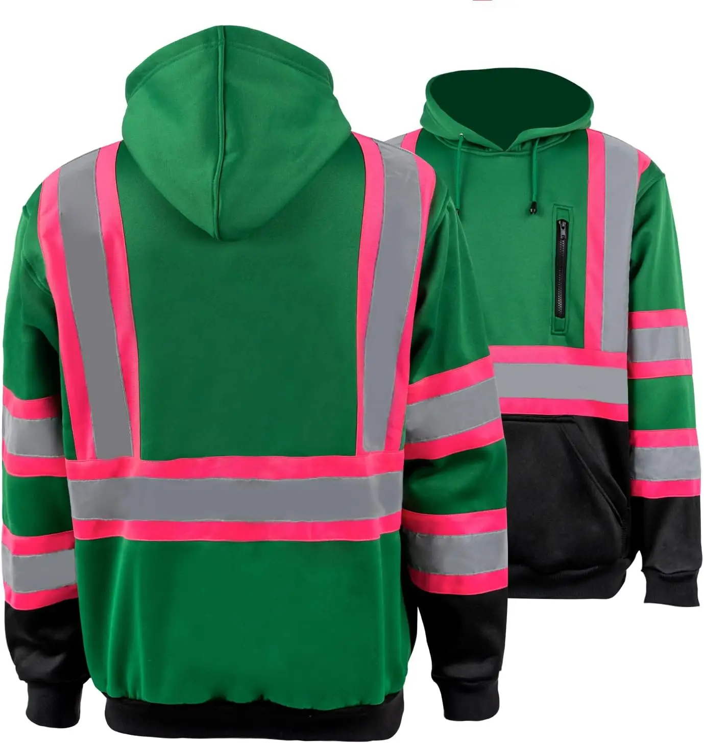 High Visibility Safety Sweatshirt Men Reflective Pullover Sweater ANSI Class 3 hi Vis Fleece Hoodies