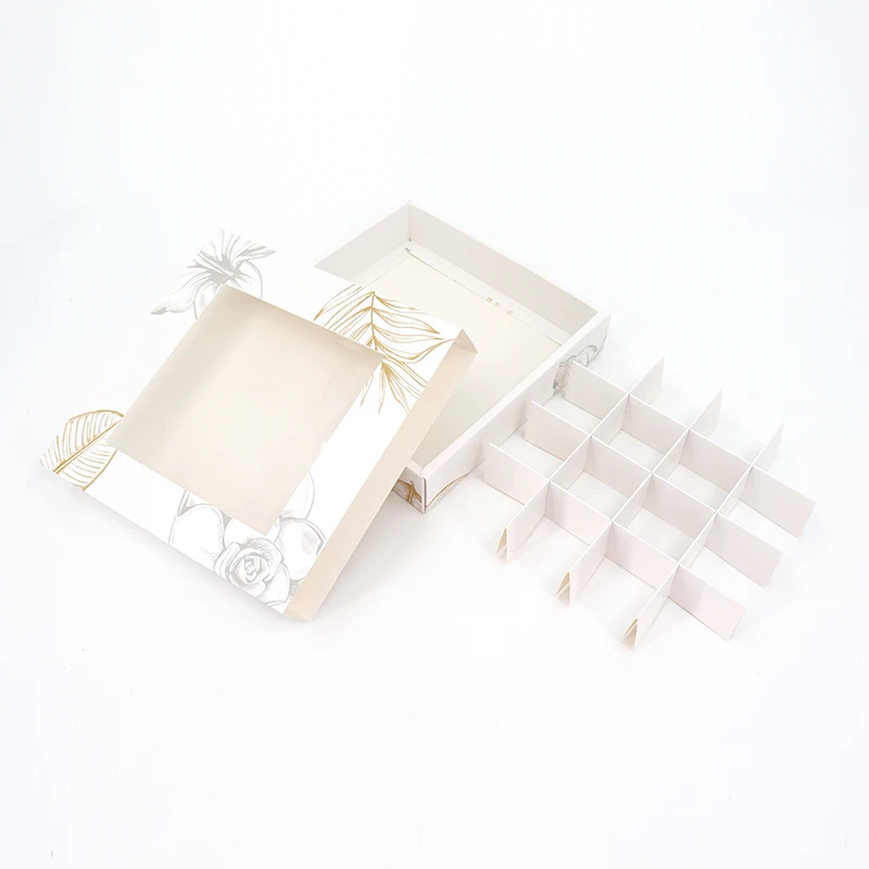 Custom Luxury Paper Gift Food Candy Box With Dividers Empty Transparent Chocolate Bonbon Paper Packaging Box With Clear Window
