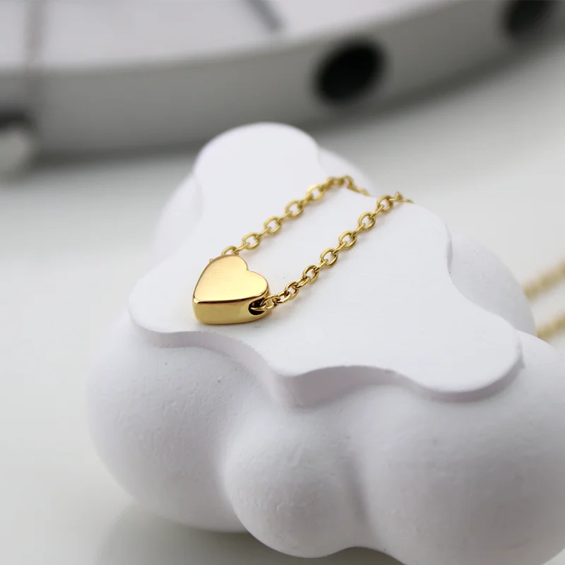 2Pcs Low MOQ Wholesale Mini Stainless Steel 18K PVD Gold Plated Heart Shaped Blank Pendant Necklace For Women