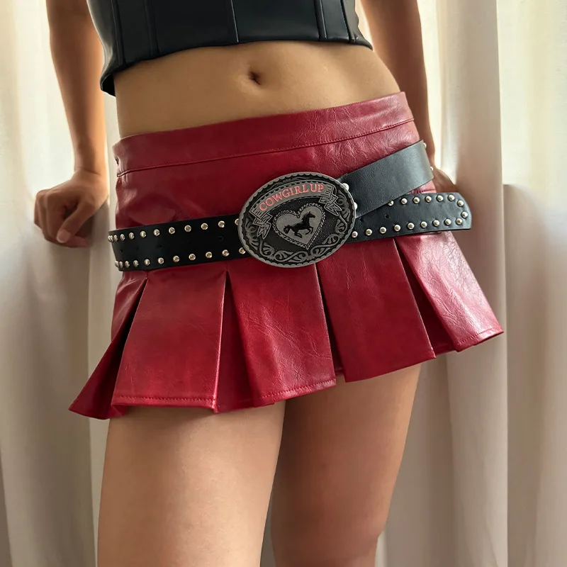 American Retro Style Western Denim Belt Spice Girl Subculture Big Head Smooth Plastic Buckle Distinctive Hip Hop Punk Design