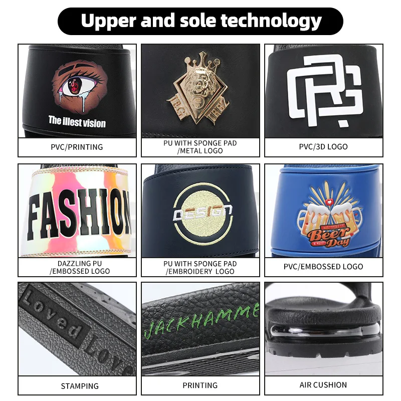 Free Designer Embossed Slides Pvc Printed Custom Pvc Outsole Oem Custom Small Moq Student Slide Slippers Sandals For Men Women