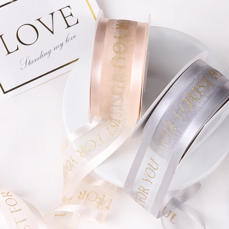 
38 mm 20 yards rose gold ribbon wire edges silk sheer organza gift ribbon 