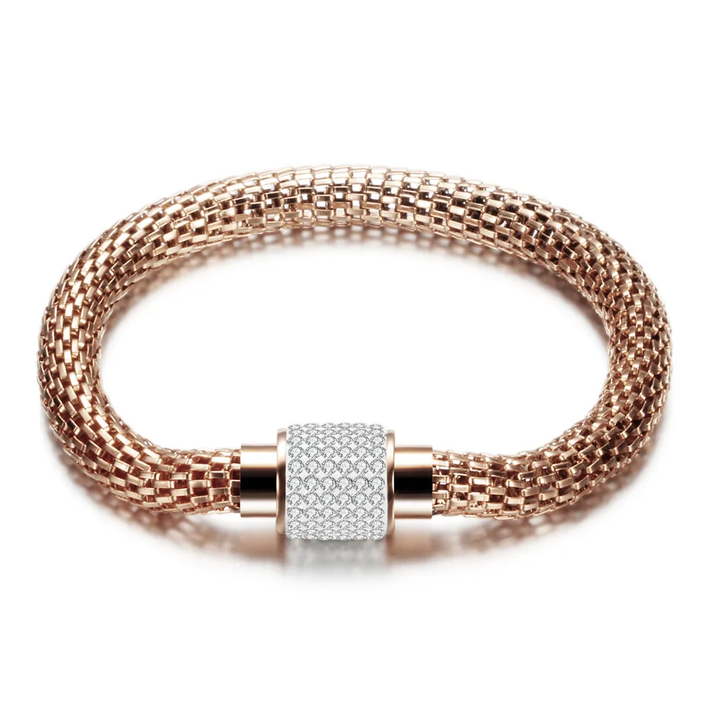 Yiwu Daicy hollow chain cable wire bracelet stainless steel pave diamond magnetic bracelet gold plated hip hop  for women couple