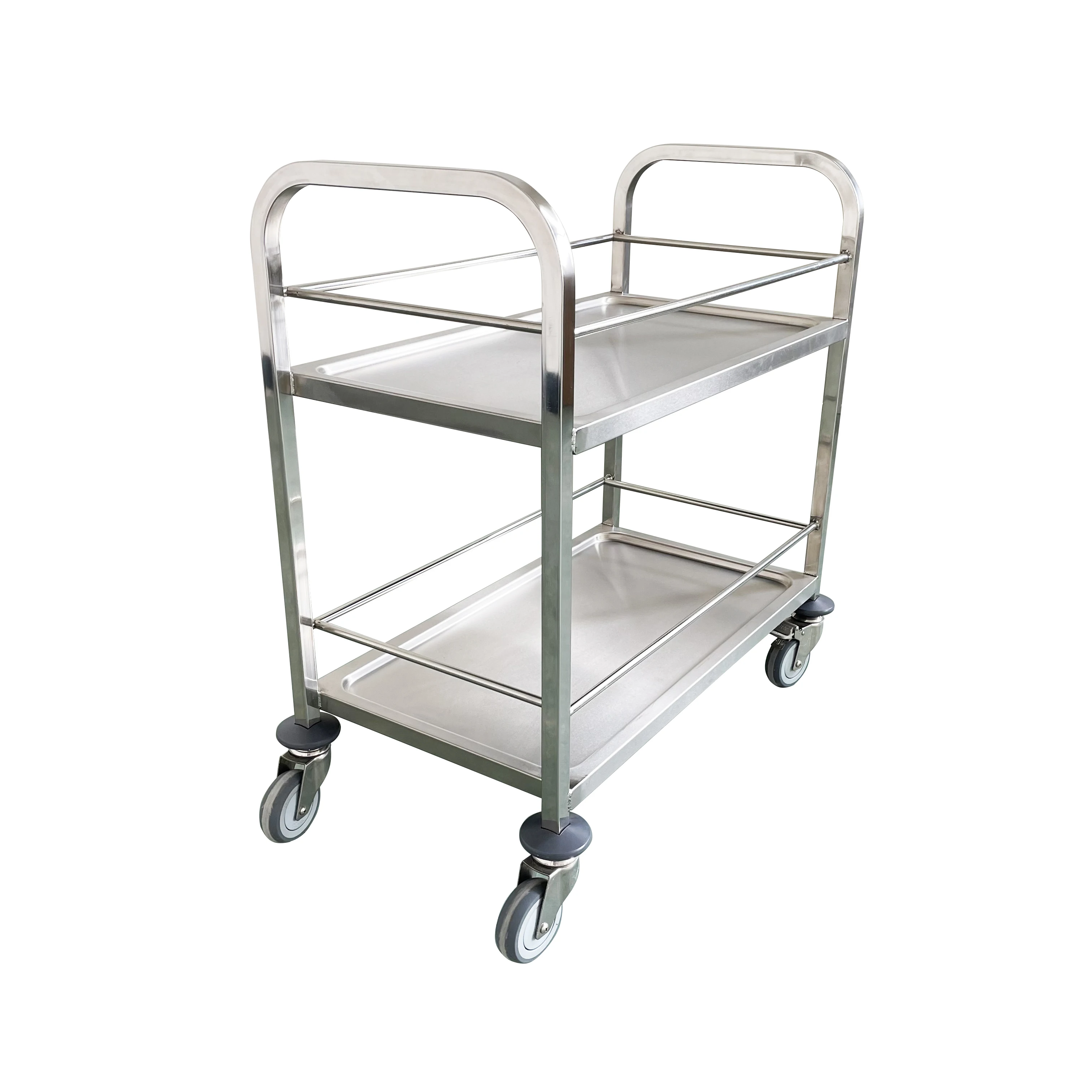 Jincheng High quality Food and Beverage Solid Stainless steel 2 Tiers Dining Cart Customised Kitchen Drinking Trolley