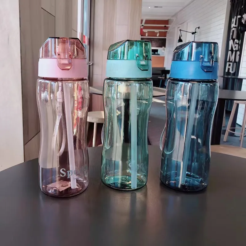 Sport Straw Water Bottle with Time Scale Plastic Summer Cold Juice Water Cup Large Capacity Portable Travel Bottles