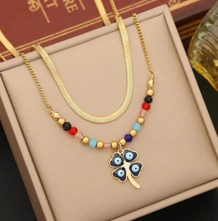 18k Vintage Drip eye jewelry sets stainless steel double chain Europe and America fashion jewelry sets