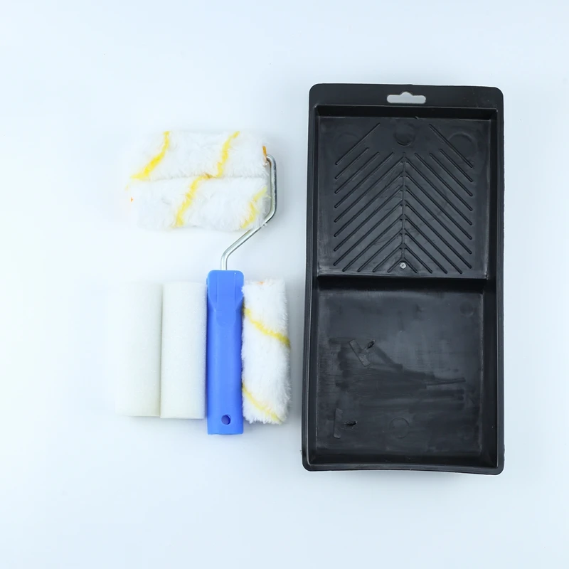 4inch yellow stripe painting roller set acrylic paint roller with blue handle  white foam roller kit