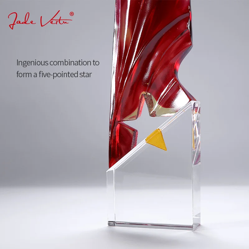 Jadevertu red color trophy Hot Sale Printing k9 crystalTrophy Chinese Supplier Trophy liuli crystal trophies and awards