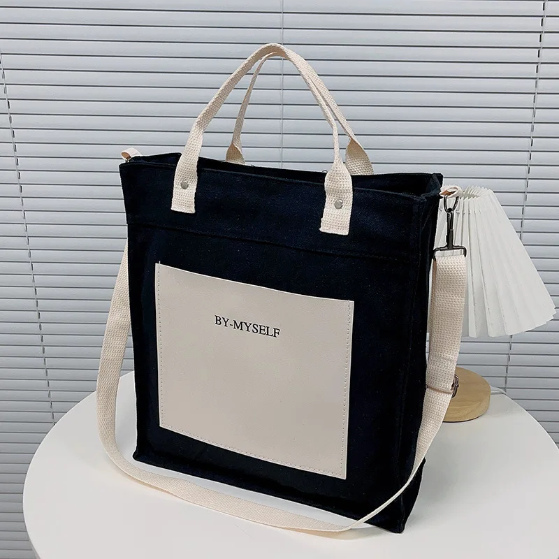 Original self-made zippered three-dimensional shaped canvas bag for students, simple and casual carrying crossbody bag