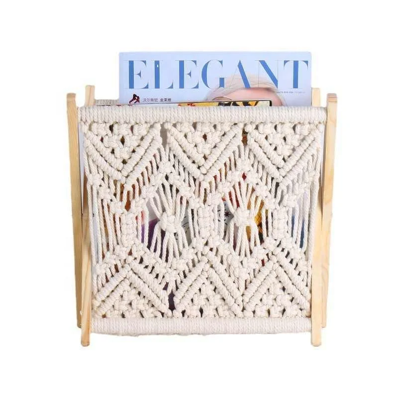Cotton Rope Woven Newspaper Rack Folding Magazine Organizer Desktop Storage Rack Data Rack Bookshelf Floor Storage Rack