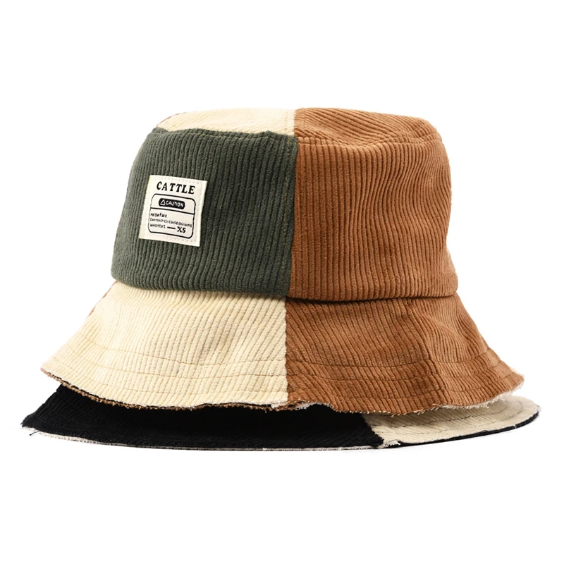 Custom Label Logo Luxury Multicolor Corduroy Bucket Hat Cap Fishing Winter Bucket Hats For Women Men