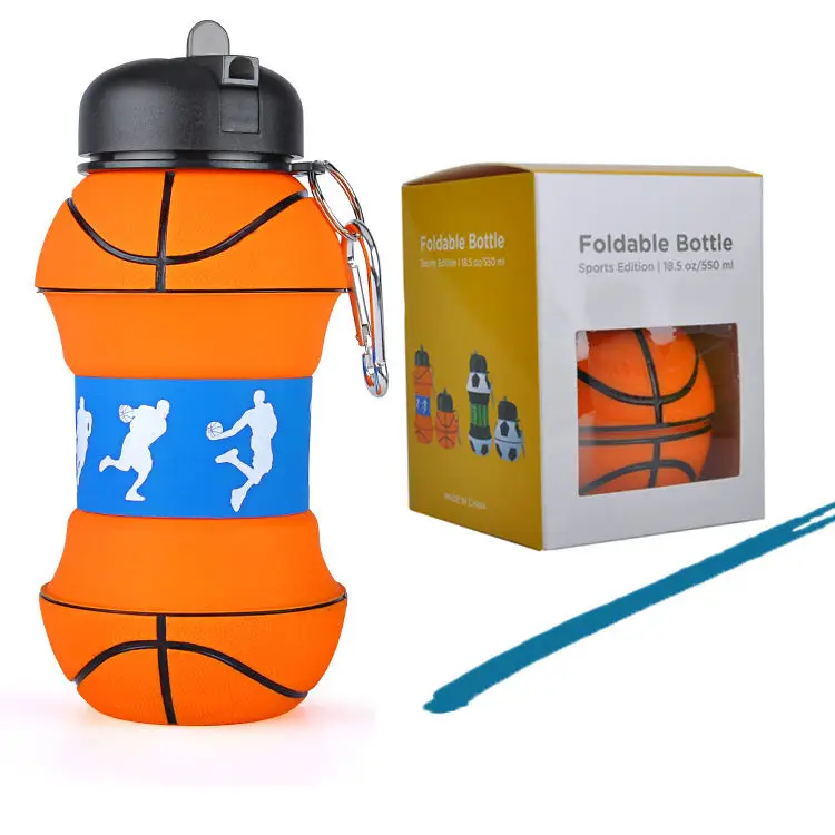 Collapsible Foldable Sport Soccer Football Children Silicone Gourd Customized Logo Drinking Kids Water Bottle