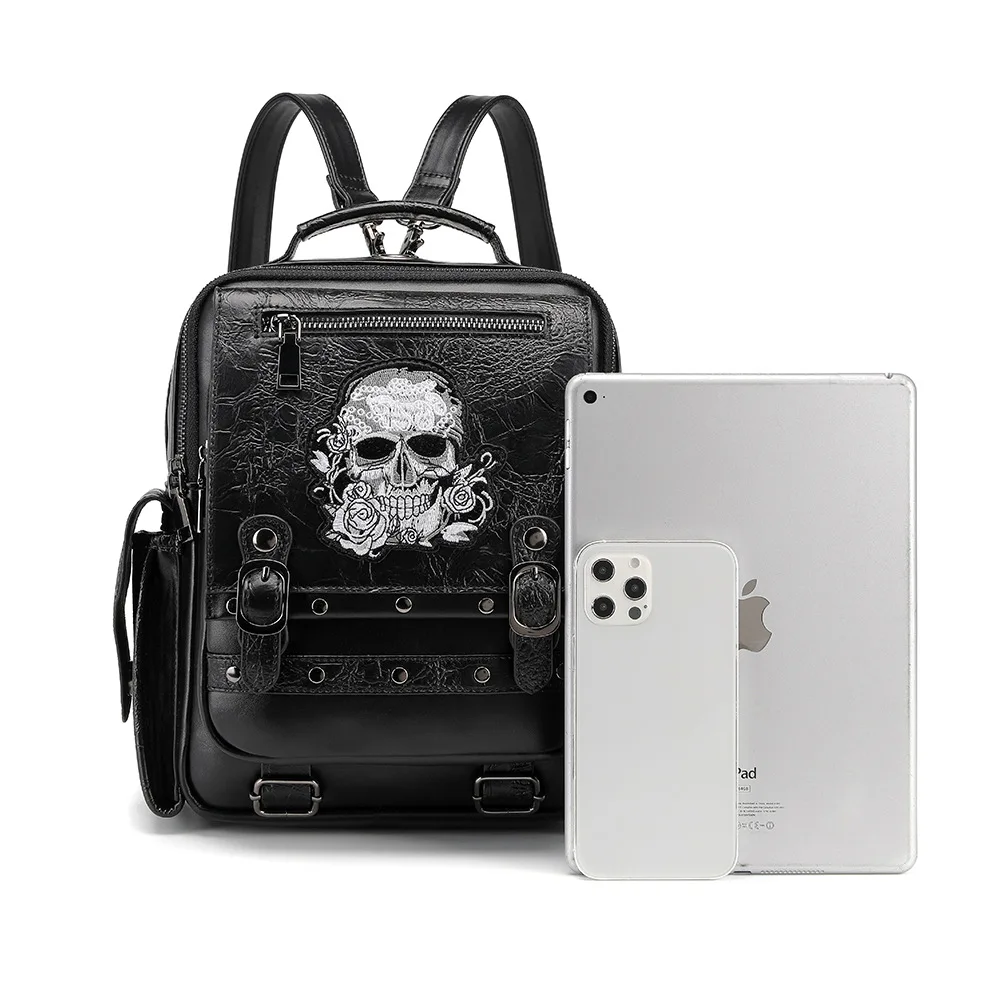 Custom Treding 3D Skull Personalized Pu Leather Backpack School Bag Halloween Outdoor Bag Laptop Schoolbag For Teenagers