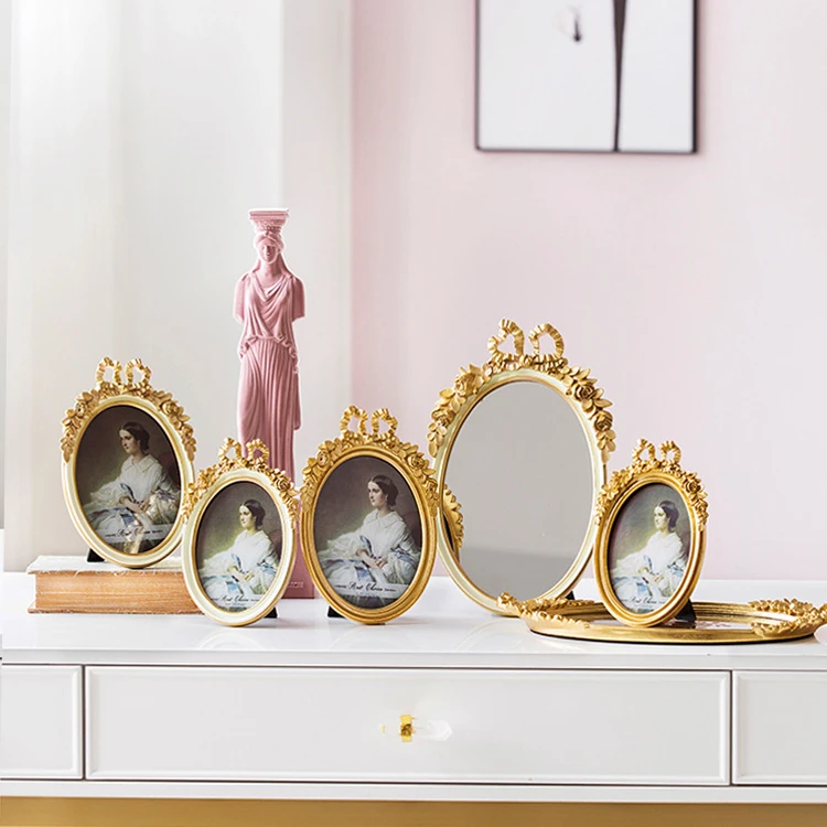 
Retro Bowknot Resin Photo Frame Picture Frame Mirror Home Decoration Decoration Wall Hanging Handicraft Decoration 