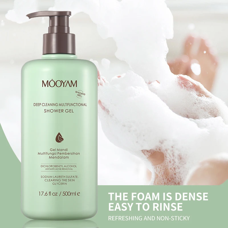 New Arrival Natural Green Shower Gel Customized Logo Acne Removal Multideep-clean Body Wash Wholesale MOOYAM 500ml Shower Gel