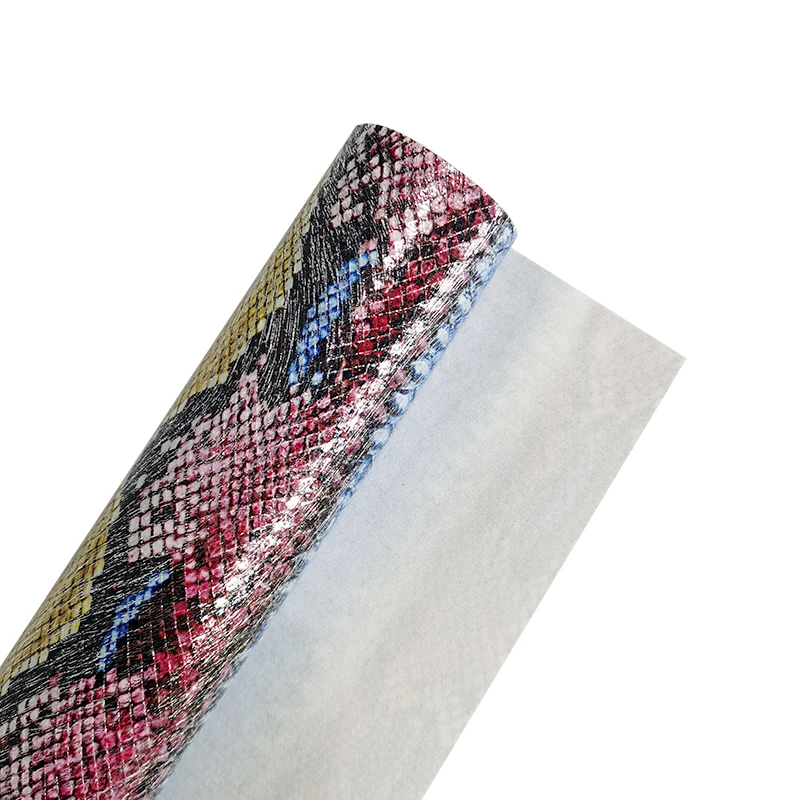 In Stock 0.65mm Colorful Metallic Shine Snake Skin Artificial Leather for bag handbag faux leather