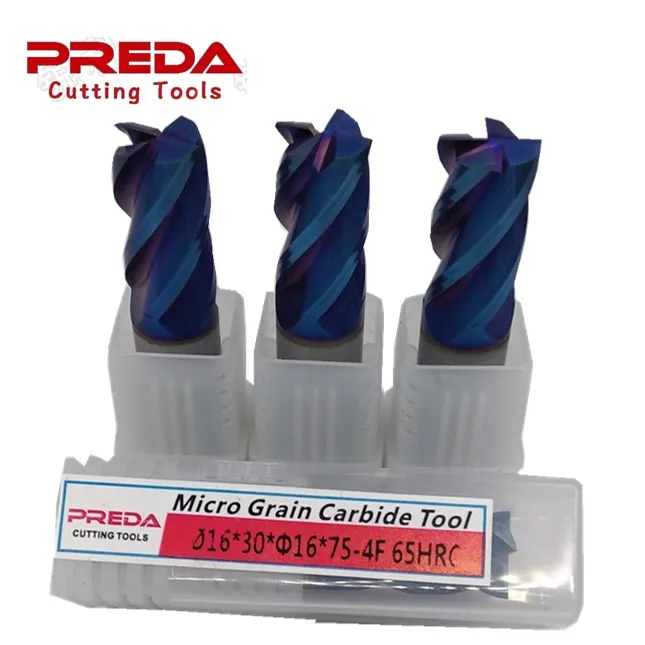 Preda Cutting Tool HRC65 Carbide Cutter 4 flutes end mill with NANO coating 75mm length