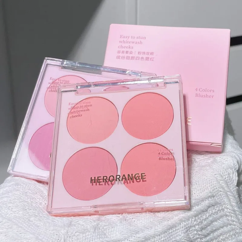 HERORANGE Colorful Sweet 4 Color Blush Powder Palette Natural Matte White Cheek Purple Girl Blusher