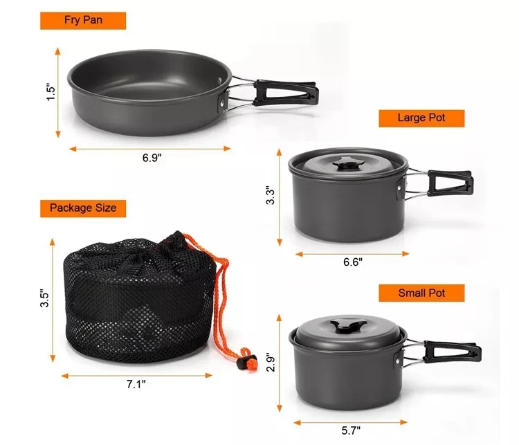 Multi Purpose Kitchen Non Stick Aluminum Alloy 9Pcs Outdoor Cooking Pot Camping Cookware Set