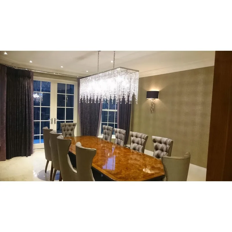 Led Rectangle Dining Table Pendant Light Modern Home Decorative Hanging Lights Luxury Silver Crystal Tassel Chandelier Wedding