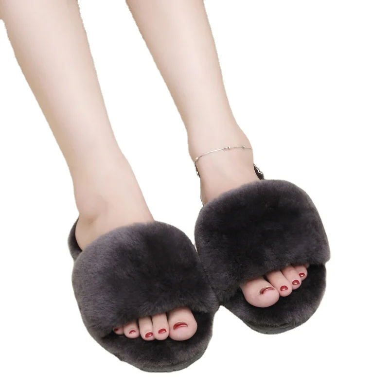 Factory wholesale winter real fur slippers lamb fur for womens sheepskin slippers