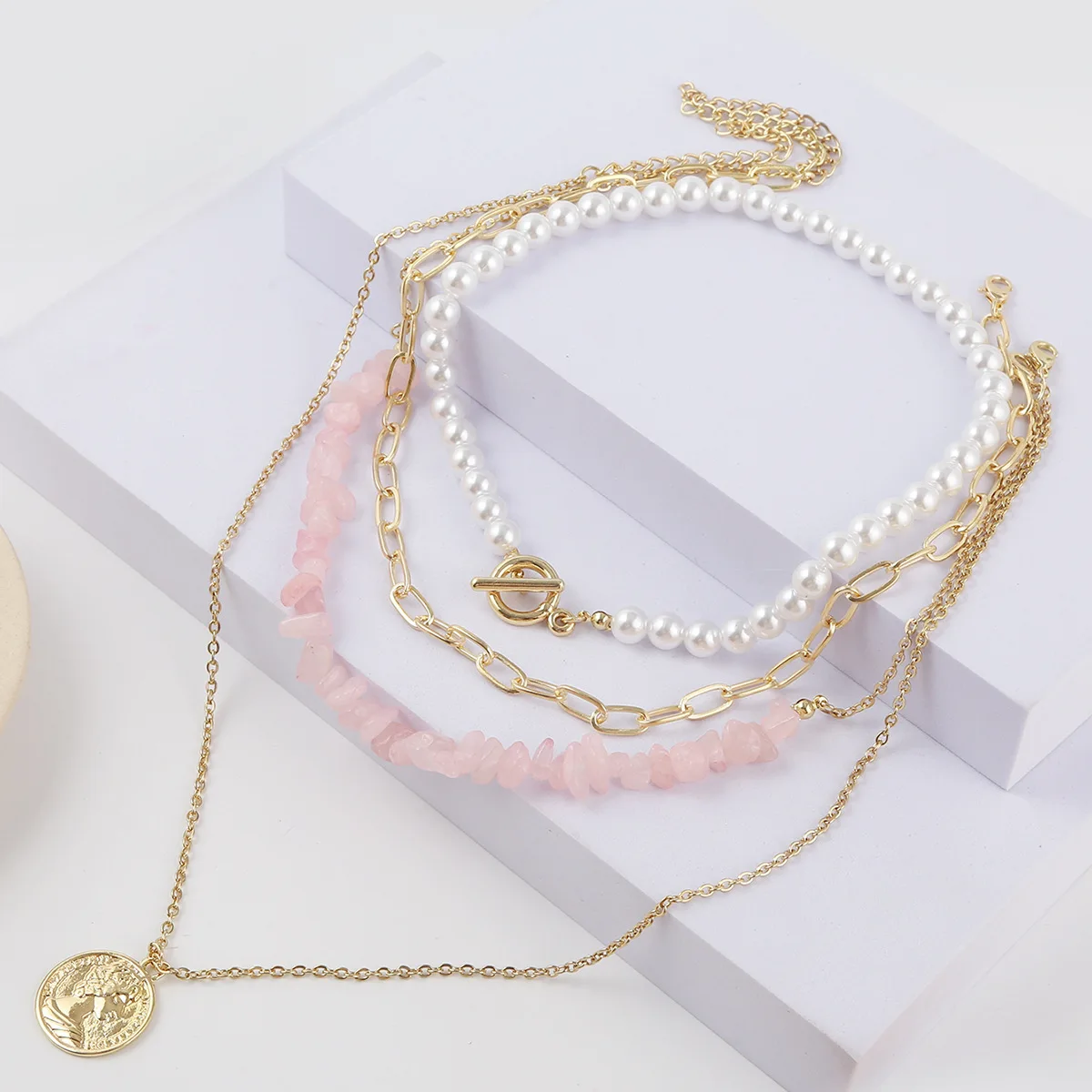 Multilayer Colorful Irregular Stone Necklace Handmade Pearl Beaded Necklace for Women Jewelry