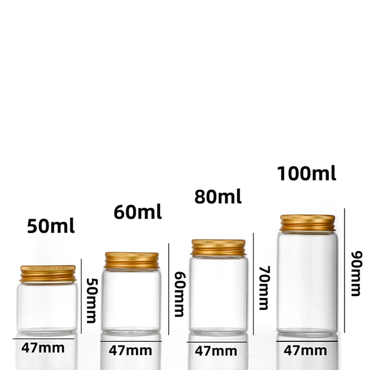 50ml 60ml 80ml Clear Round Empty Glass Tube Bottle Borosilicate Glass Container Storage Jar With Screw Cap