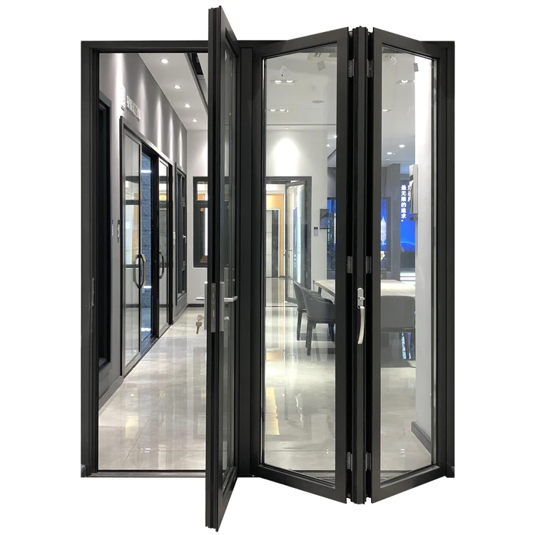 Custom Interior Decorative Double Glass Aluminum Sliding Bifold Doors Exterior Safe Metal Folding Foldable Industrial 5 Years