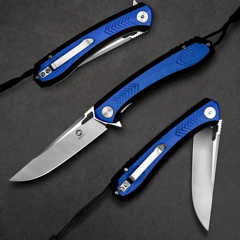 D2 Tool Steel G10 Handle Folding Pocket Knife with Clip for Outdoor Activities Hunting