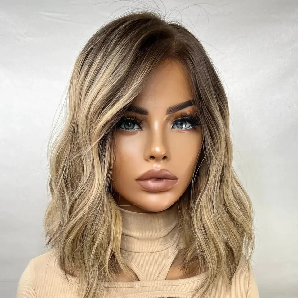 8-14 inches Blonde Highlight Color Body Wave Short Bob Cut Wig Virgin European Cuticle Human Hair Lace Front Wigs For Women