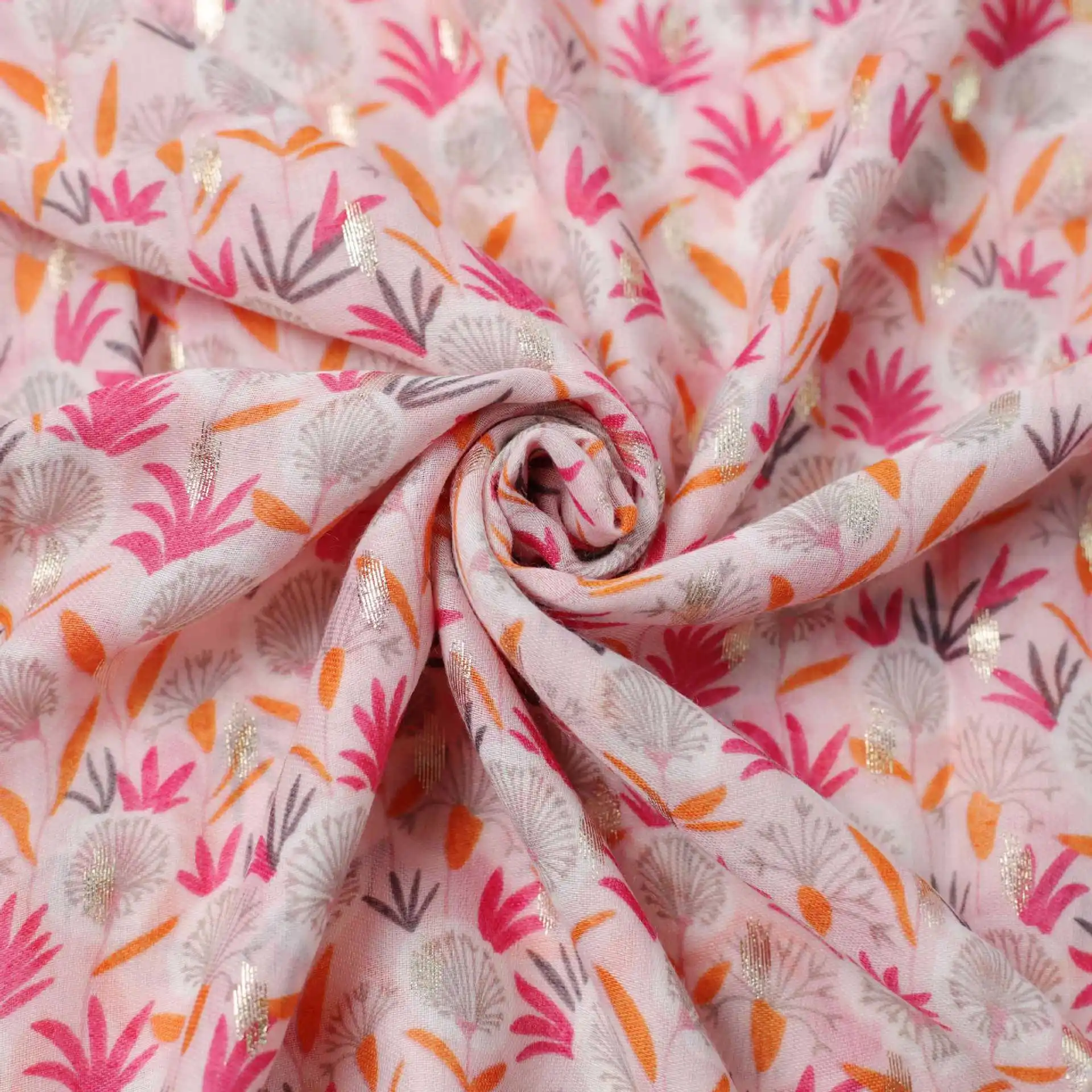 OEM ODM Custom Design Pink Floral Printed Scarves Hijab Spring High Quality Fashion Soft Viscose Cotton Shawls Scarf for Women
