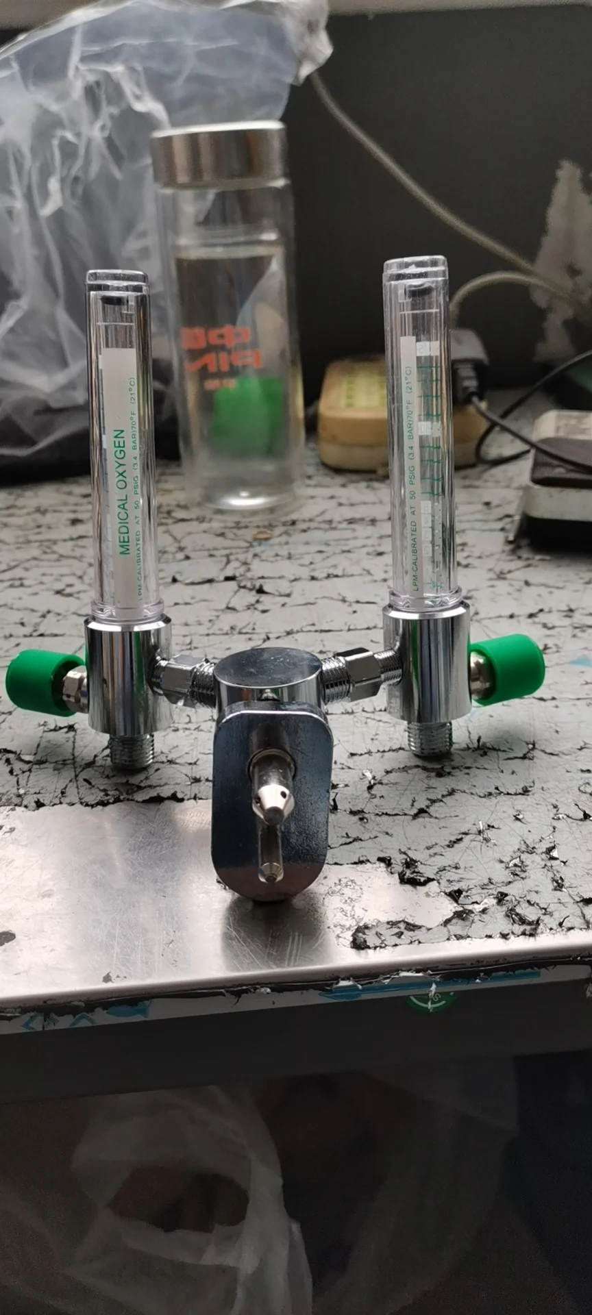 hospital wall mounted medical oxygen double flowmeter with humidifier