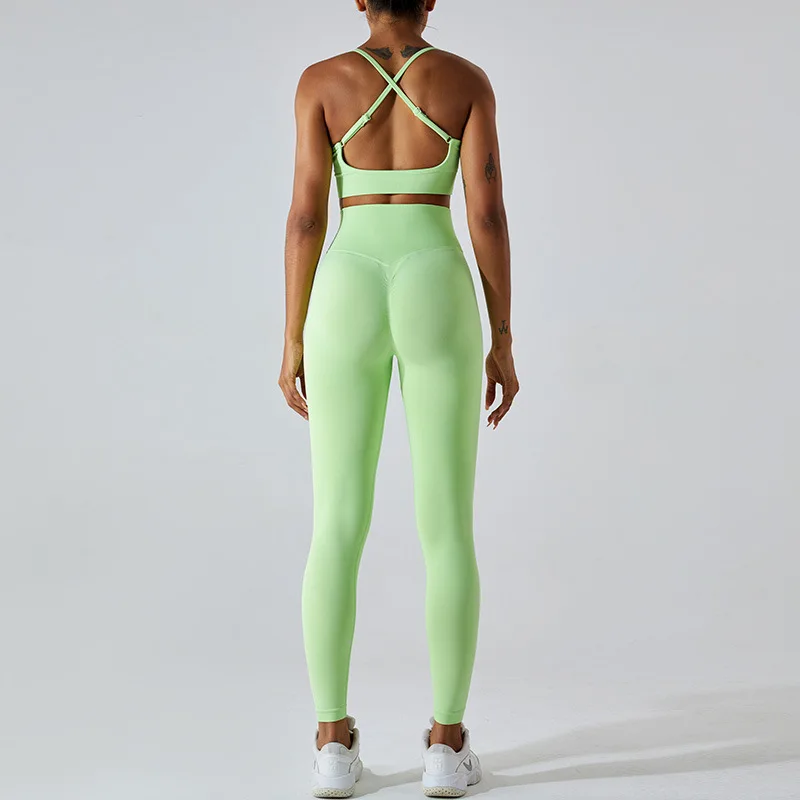 2024 Womens Sportswear Set Candy colors Cross back Bra Srcunch Butt Tights leggings Odor Resistant Sujetador Deportivo yoga set